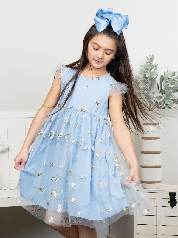 Blue Grey Sequin Star Tulle Dress Sequin Dress Shine