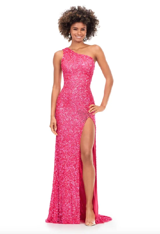 16 - ssb pink one shoulder sequin gown Sequin Wrap Dress