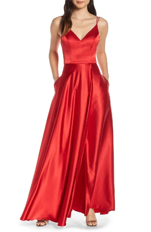 5 - sequin hearts red satin double strap gown Sequin Dress Sleeveless