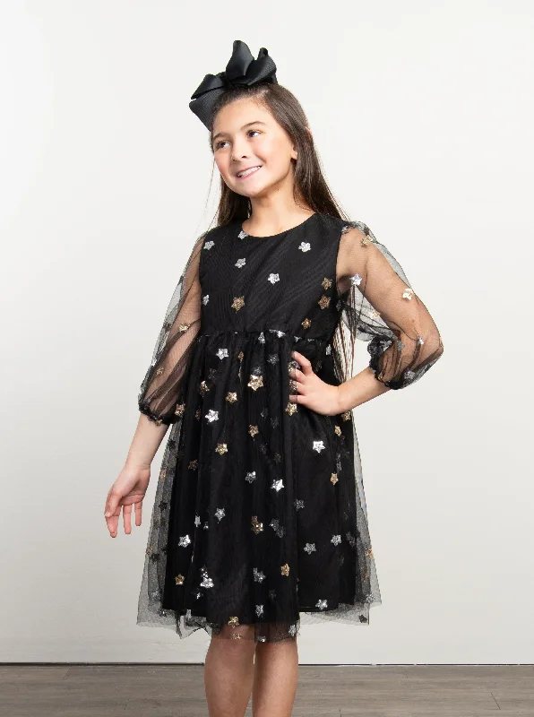 Black Sequin Star Tulle Dress Modern Sequin Dress