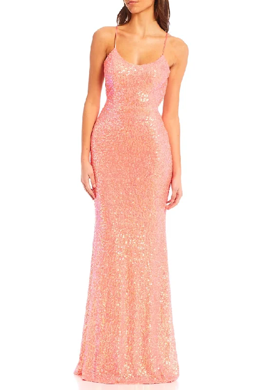 13 - city vibe coral sequined gown Sequin Dress Fit