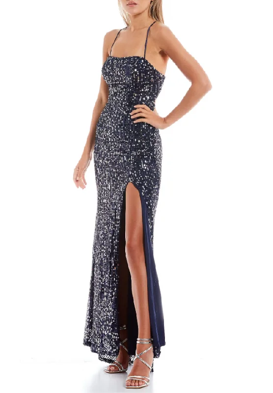 11 - dear moon navy sequin gown Off-shoulder Sequin