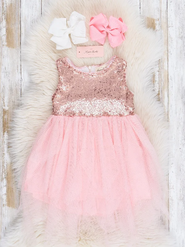 Rose Gold Tulle Sequin Tank Dress Elegant Sequin Dress