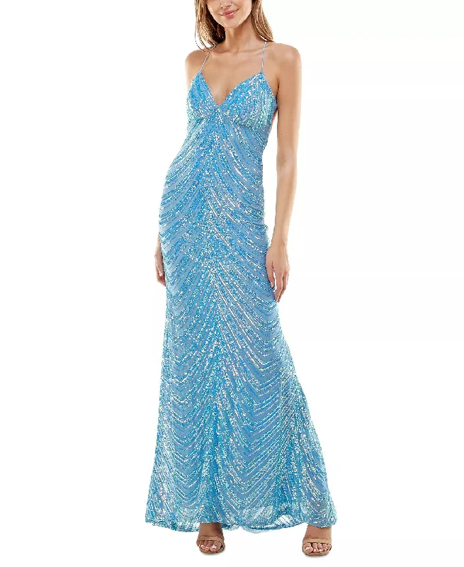 1 - b darlin blue iridescent sequin gown Black Sequin Gown