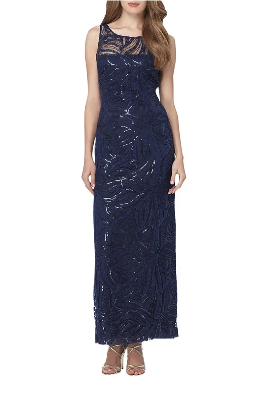 2 - tahari navy sequin illusion gown Sequin Dress Style