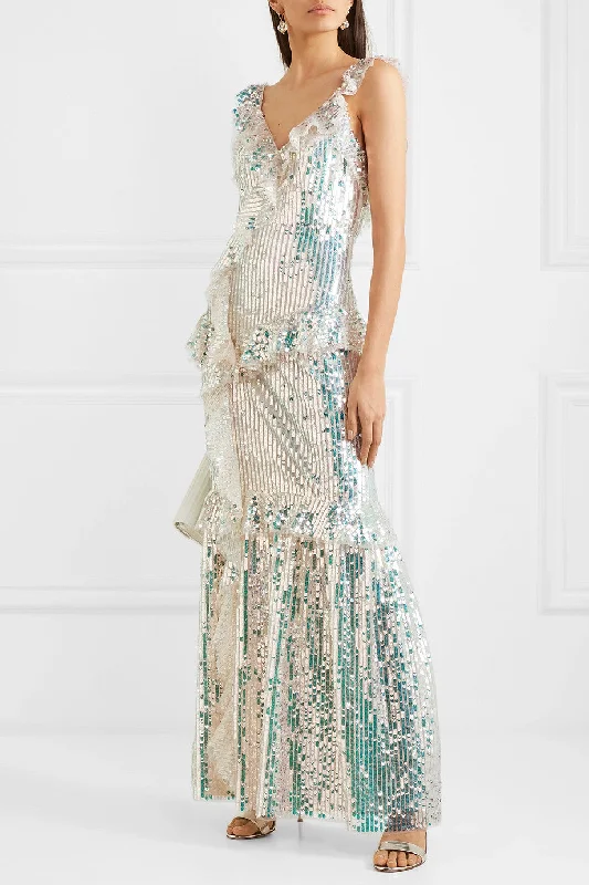 Needle & Thread Scarlett Ruffled Sequin Gown Colorful Sequin Dress