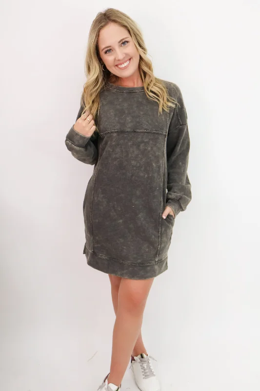 Casual Sweatshirt Dress - Washed Black Street Style Hoodies