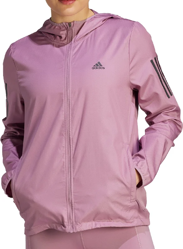 adidas Own The Run Hooded Windbreaker Womens Running Jacket - Pink Women's winter puffer jackets