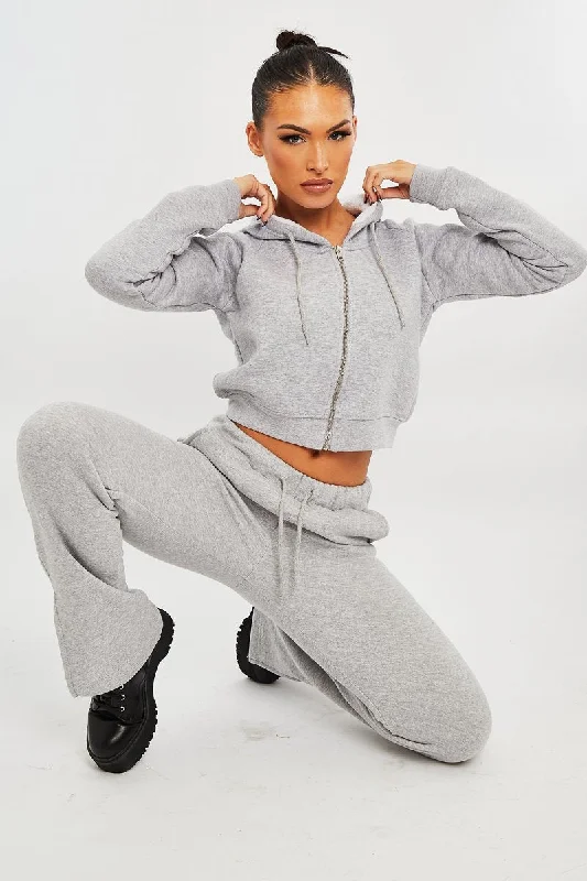 Grey Zip Up Cropped Hoodie - Skarlet Stylish Pullover Tops