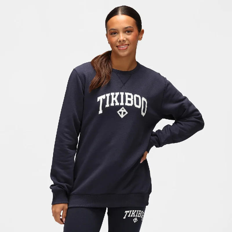 Navy Athleisure Sweatshirt Plain Pullover Sweater