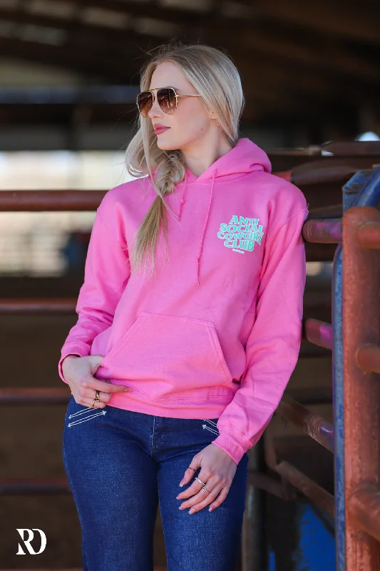 ANTI SOCIAL COWGIRL CLUB HOODIE - NEON PINK Modern Hoodie Sweatshirt