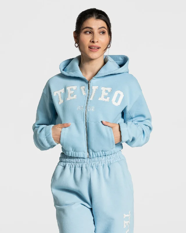 College Zip Hoodie "Babyblau" Pullover Sweater Outfit