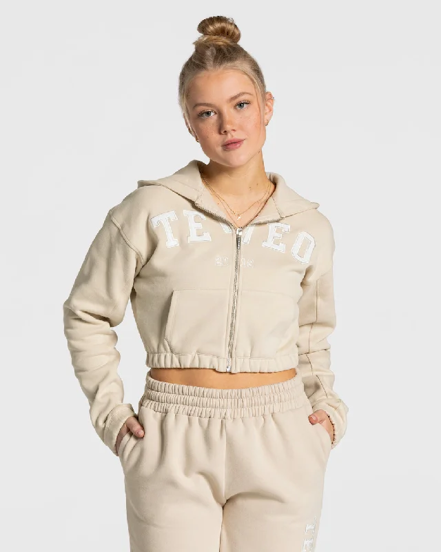 College Zip Hoodie "Beige" Layered Pullover Sweater