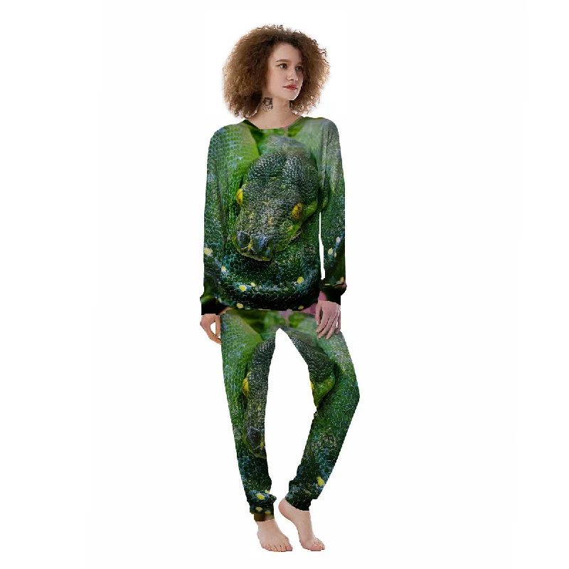 Python Snake Green Reticulated Print Women's Pajamas Silk pajama sets