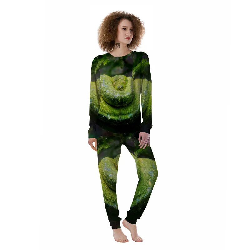 Python Snake Green Tree Print Women's Pajamas Couple pajama sets