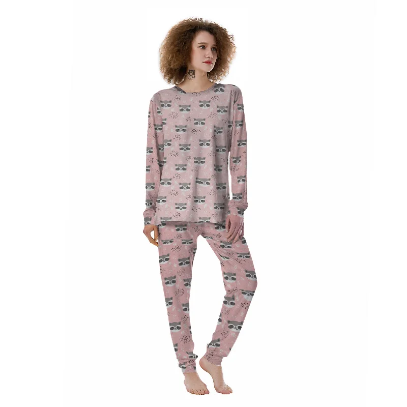 Raccoon Cute Print Pattern Women's Pajamas Pajama sets with pockets