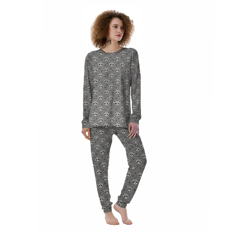 Raccoon Grey Print Pattern Women's Pajamas Best pajama sets for elderly women