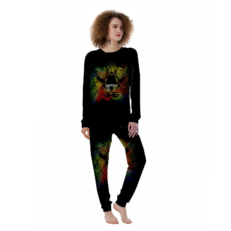 Rasta Lion Grunge Print Women's Pajamas Affordable pajama sets