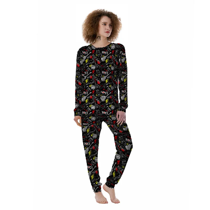 Rock And Roll Grunge Print Pattern Women's Pajamas Summer pajama sets