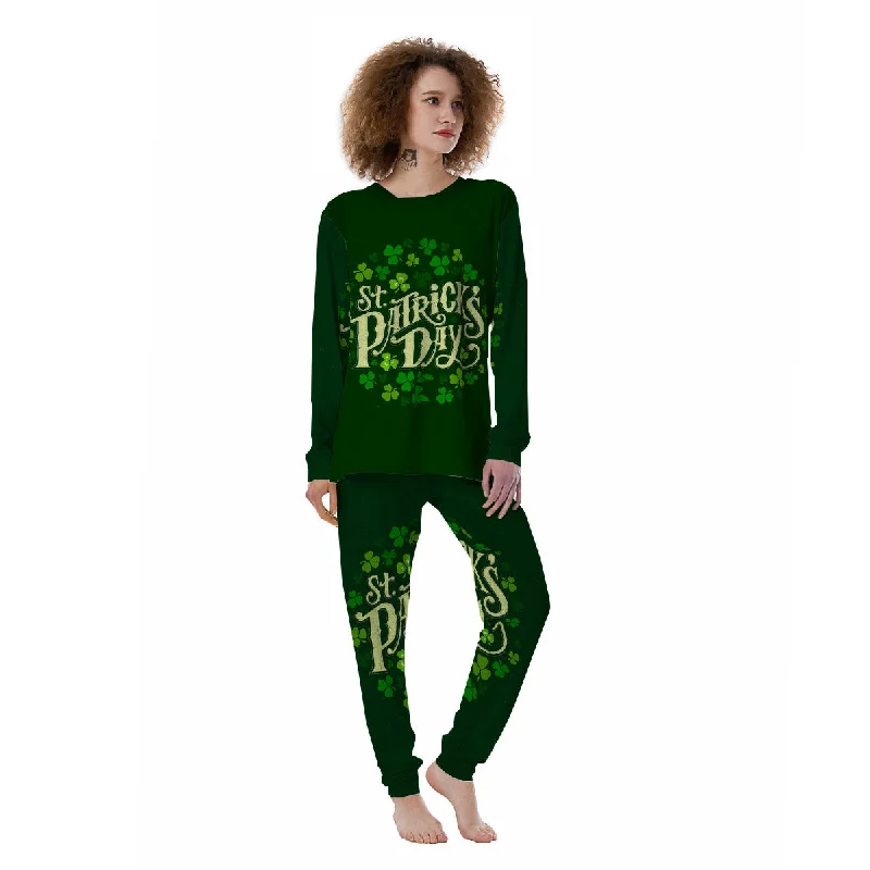 Saint Patrick's Day Green Clover Print Women's Pajamas Button-up pajama sets