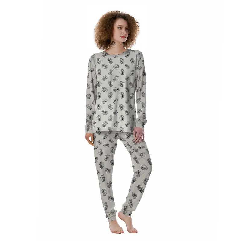 Sandwich Grey Doodle Print Pattern Women's Pajamas Couple pajama sets