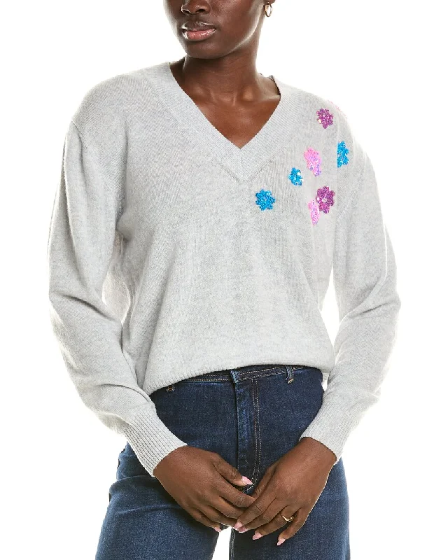 Brodie Cashmere Wool & Cashmere-Blend Sequin Floral V Neck Jumper Winter sweaters