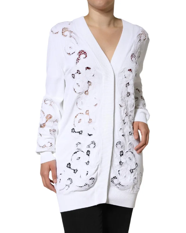 Dolce & Gabbana Floral Cut Out Viscose Cardigan Sweater with Button Closure Comfortable sweaters for all seasons