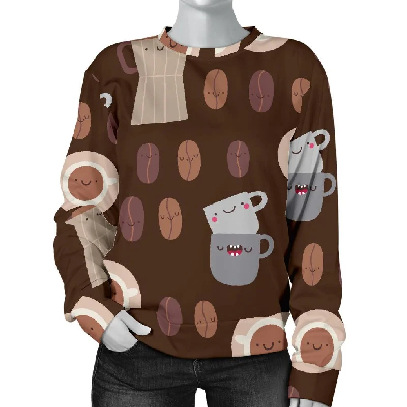 Cute Coffee Pattern Print Women's Sweatshirt Casual sweaters