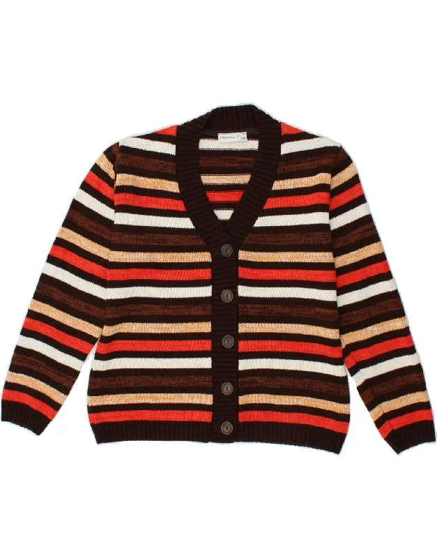 JORG PETERSON Womens Cardigan Sweater EU 38 Medium Brown Striped Cotton Best sweaters for cold weather