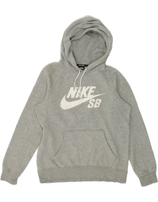 NIKE Womens Oversized Graphic Hoodie Jumper UK 10 Small Grey Cotton Cotton sweaters