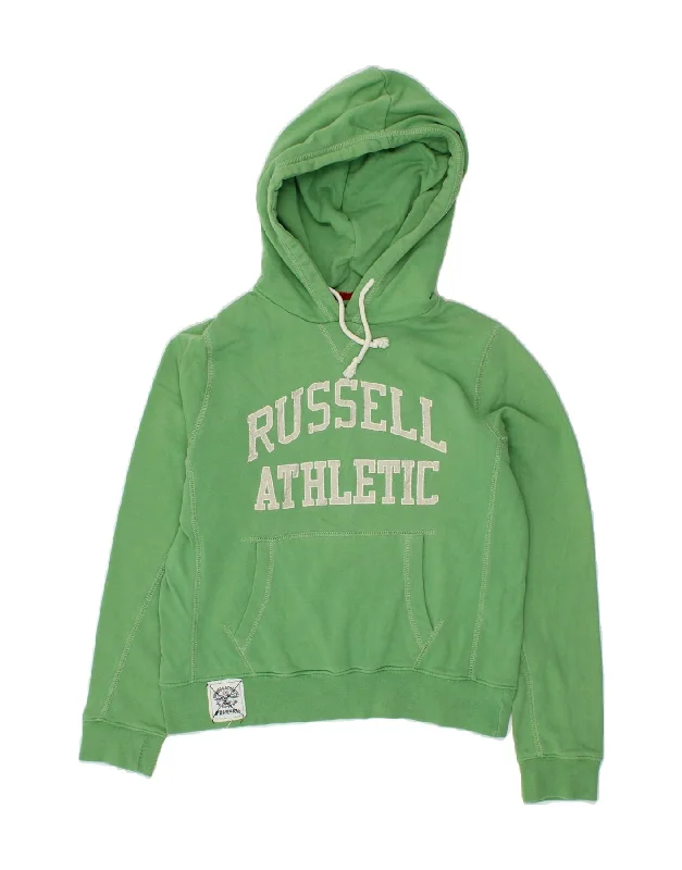 RUSSELL ATHLETIC Womens Graphic Hoodie Jumper UK 12 Medium Green Cotton Cardigan sweaters