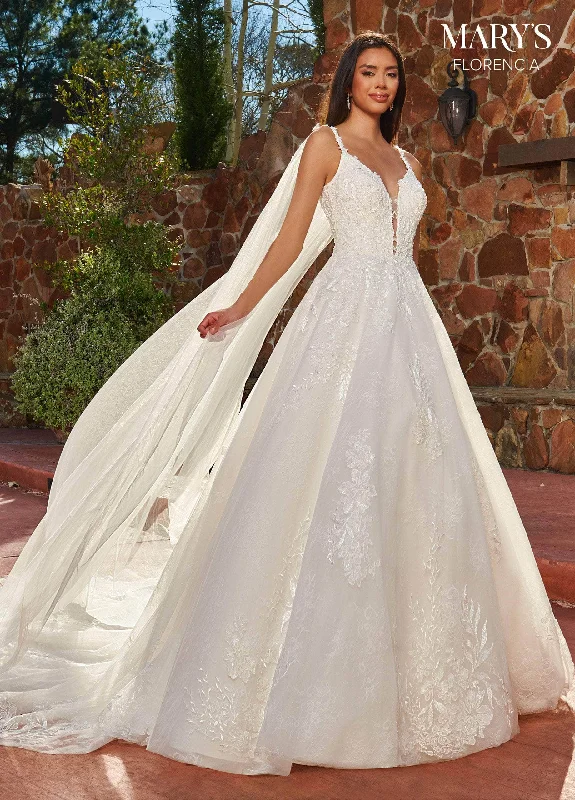 Mary's Bridal MB3145 - Embroidered Plunging V-neck Wedding Dress Tiered Wedding Dress