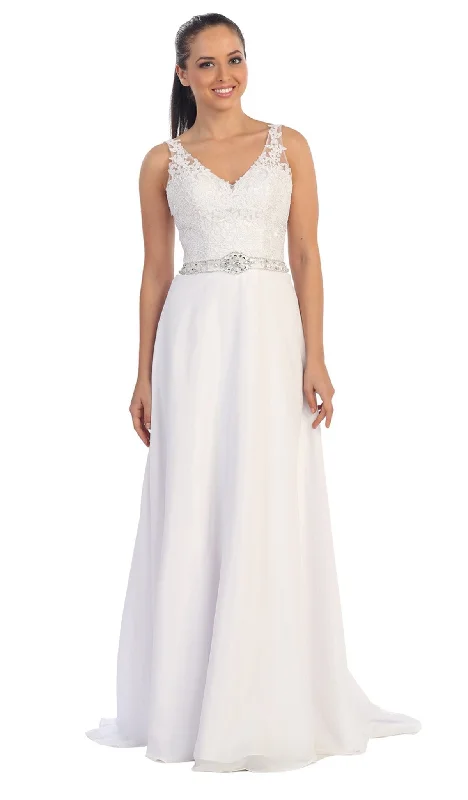 Dancing Queen - 9176 V-neck Lace Evening Gown Chic Bridal Gown