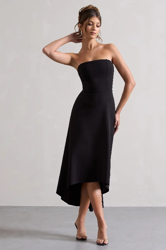 Ariela | Black Bandeau High-Low Midi Dress Budget-friendly midi dresses