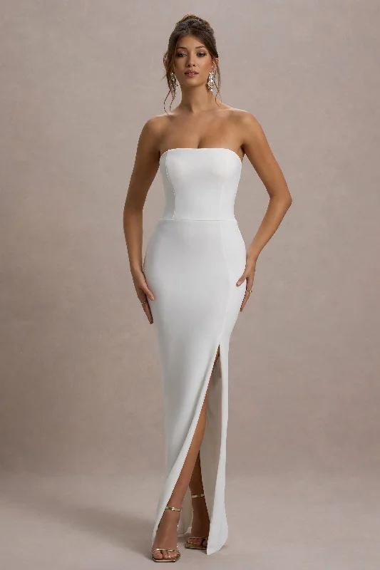 Belle of The Ball | White Bandeau Maxi Dress With Split Hem Vintage maxi dresses