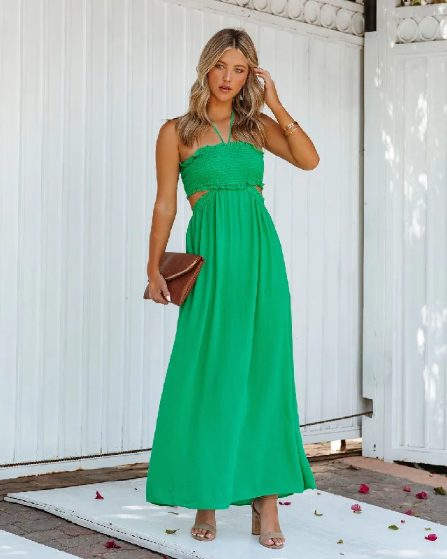 Hit The Beach Smocked Halter Maxi Dress - Kelly Green Corset maxi dresses