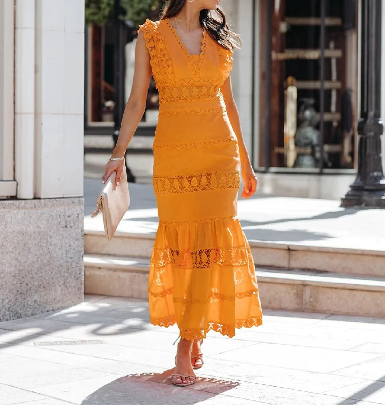 Jade Cotton Eyelet Tiered Maxi Dress - Tangerine - FINAL SALE Trendy maxi dresses under $50