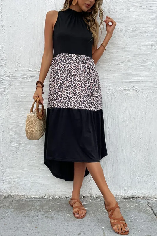 Leopard Contrast Sleeveless Maxi Dress Office maxi dresses