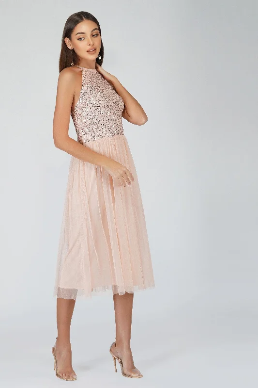 Sprinkle Blush Pink Bridesmaid Midi Dress Fashion Nova midi dresses