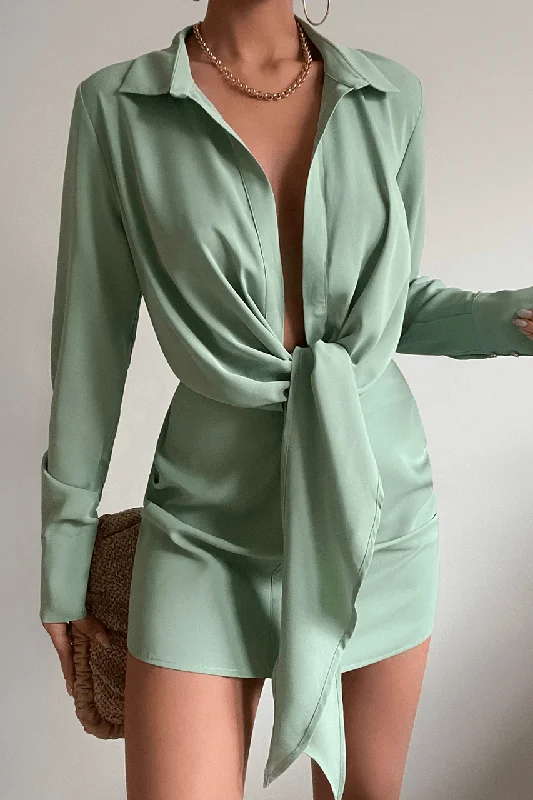 Aja Mini Dress - Matte Sage Faded Denim Skirt