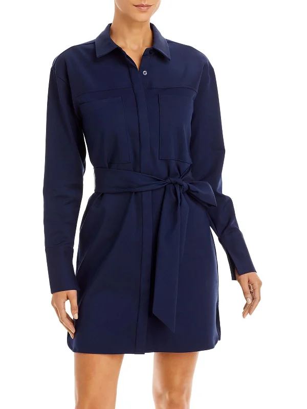 Womens Collared Mini Shirtdress Retro Mini Skirt