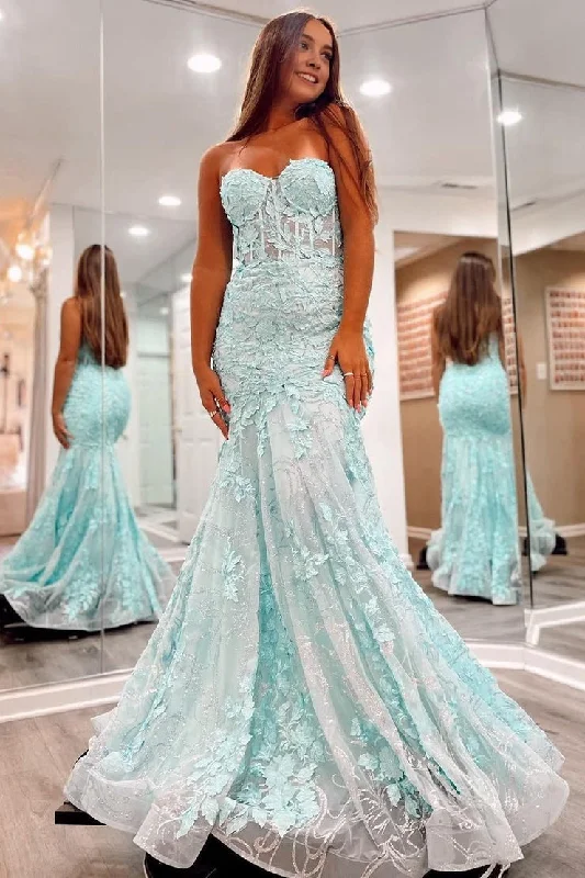 Lace Mermaid Sweetheart Long Prom Dress with Appliques Sexy Maxi Skirt