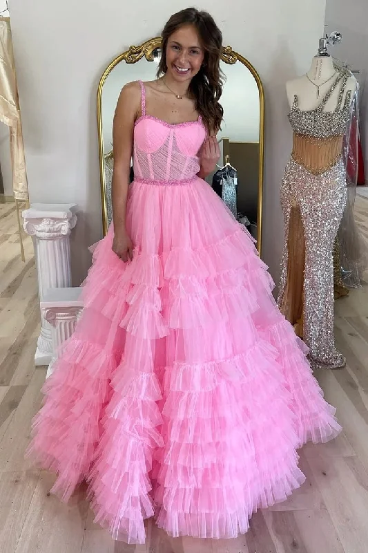 Sweetheart Tiered Ruffle Beaded Long Prom Dress High-Waist Maxi Skirt