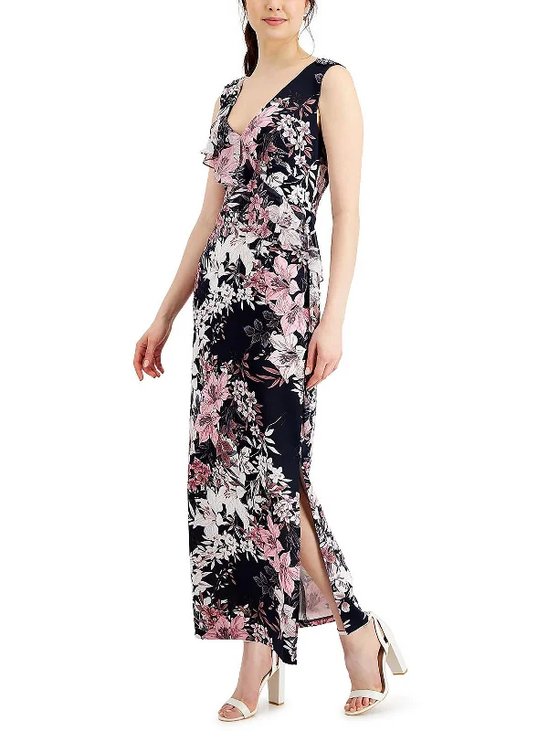 Womens Knit Printed Maxi Dress Flowing Boho Skirt