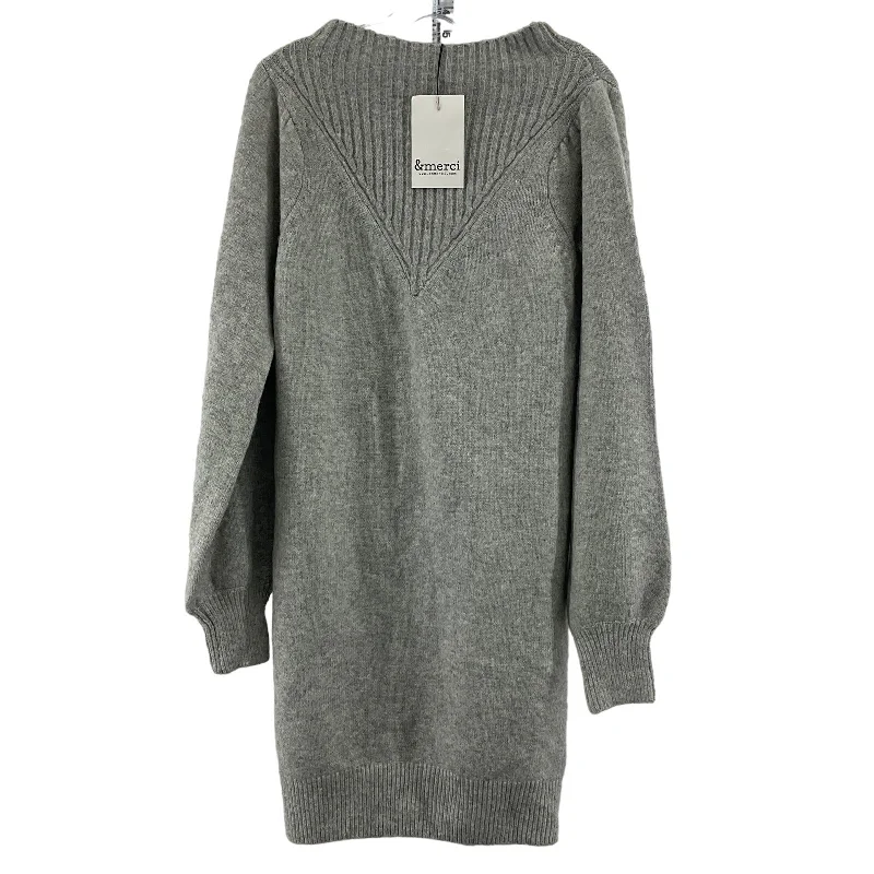 NWT &Merci Gray Women's Knit Long Sleeve Midi Sweater Dress, Acrylic, L Casual Midi Skirt